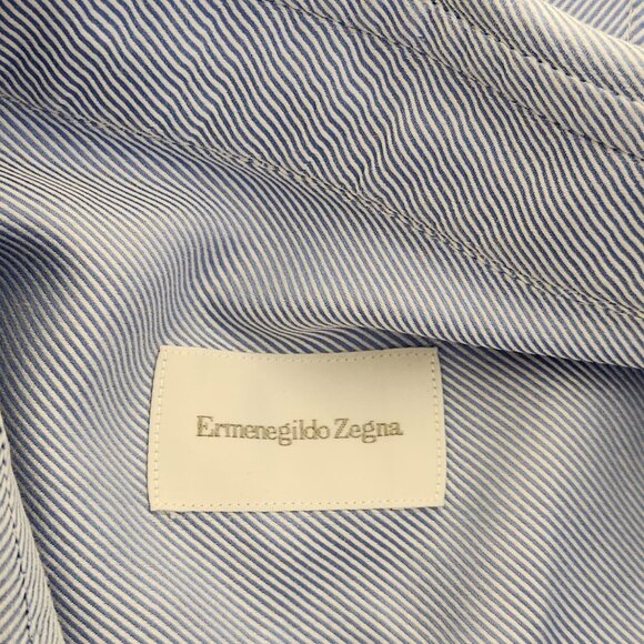 ZEGNA Regular Fit Micro Striped Blue and White Button-down Shirt - Picture 9 of 12